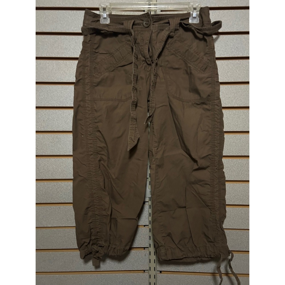 HM Womens Brown Cargo Capri Pants Ruched Side Drawstring Hem Size 6 Y2K Gorpcore